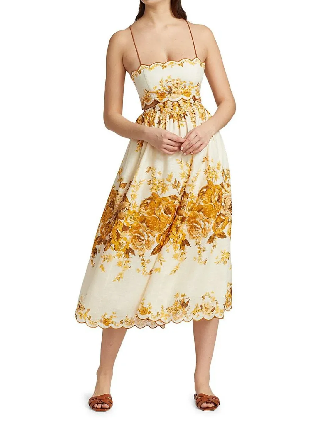 Zimmermann Aliane Scallop Midi Dress Cream Size AU 6 for rent on The Volte - main image