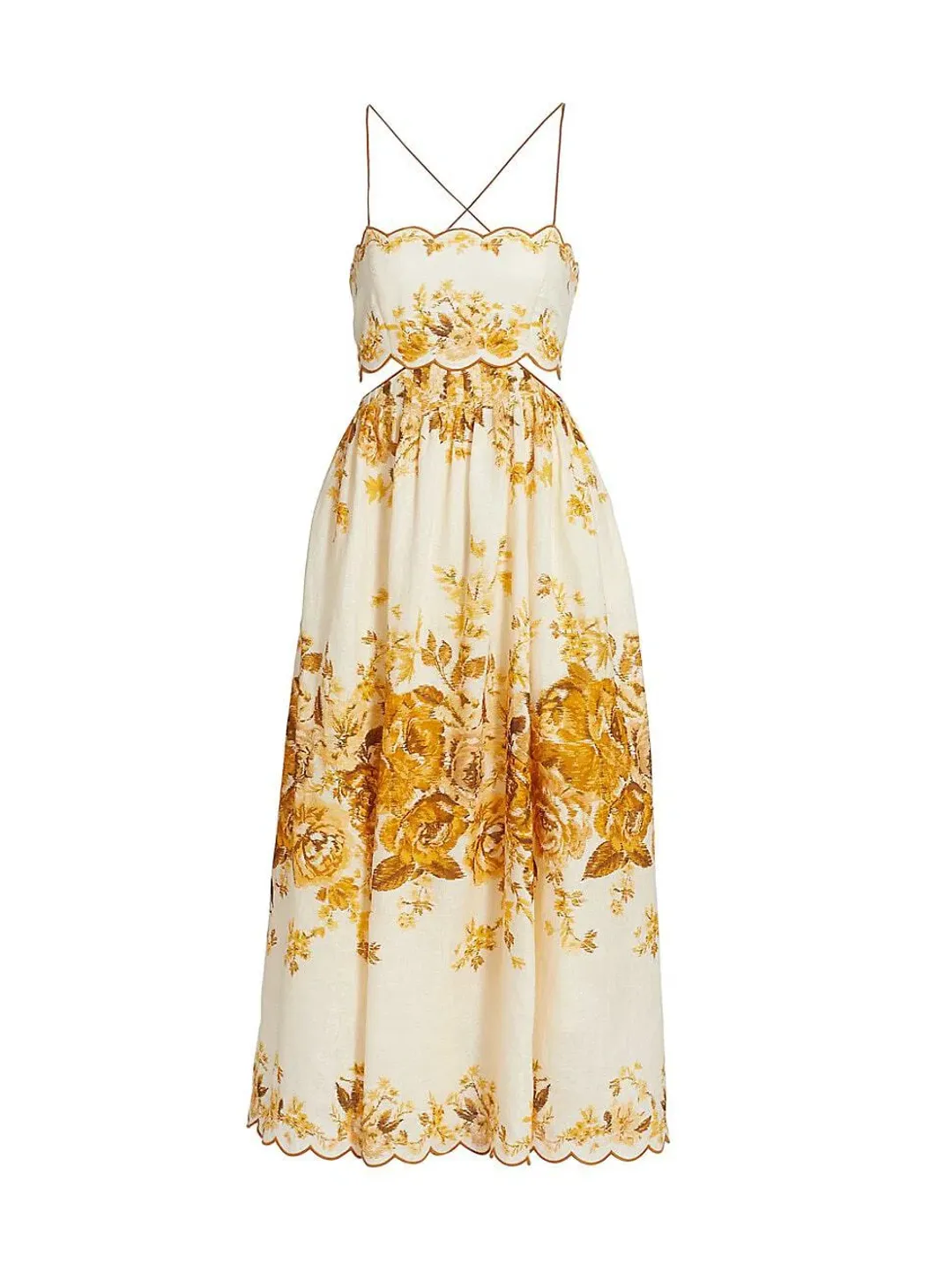 Zimmermann Aliane Scallop Midi Dress Cream Size AU 6 for rent on The Volte - main image