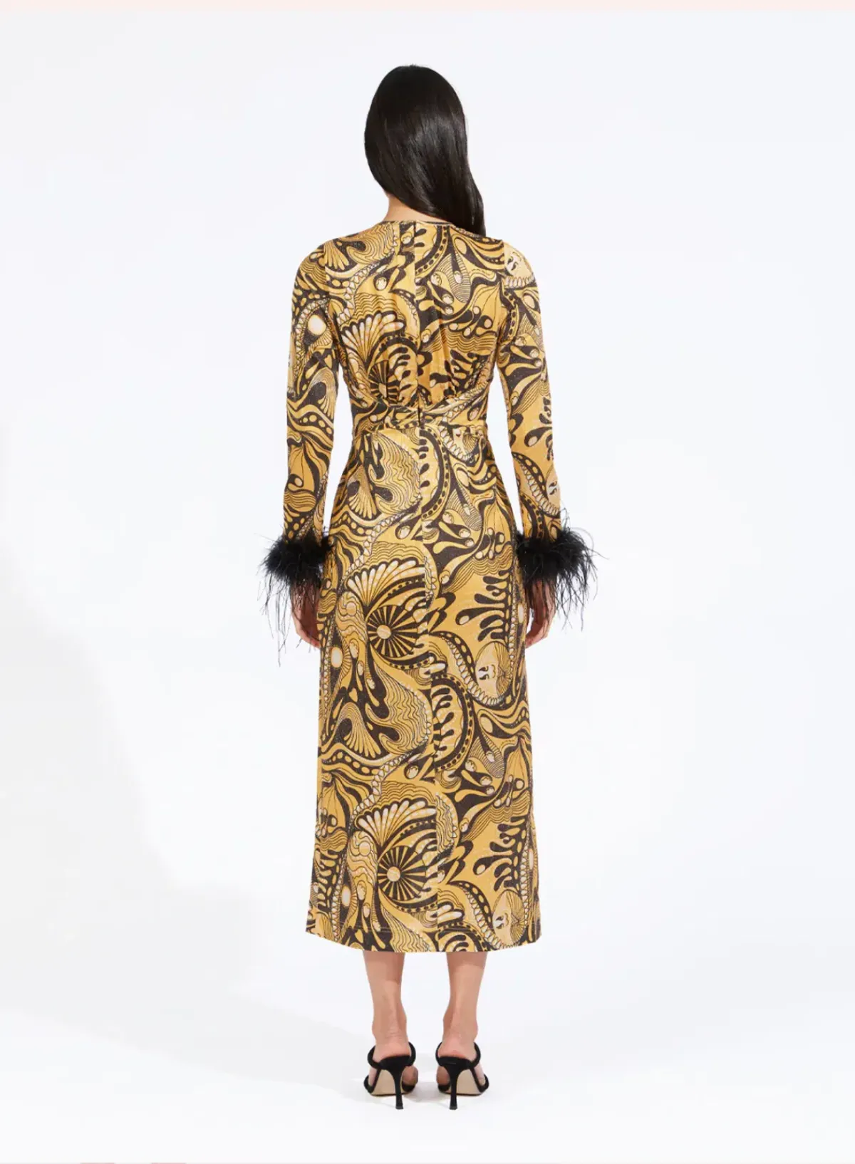 Alice McCall Feather Midi Dress Gold Dust Size AU 6 - Image 4