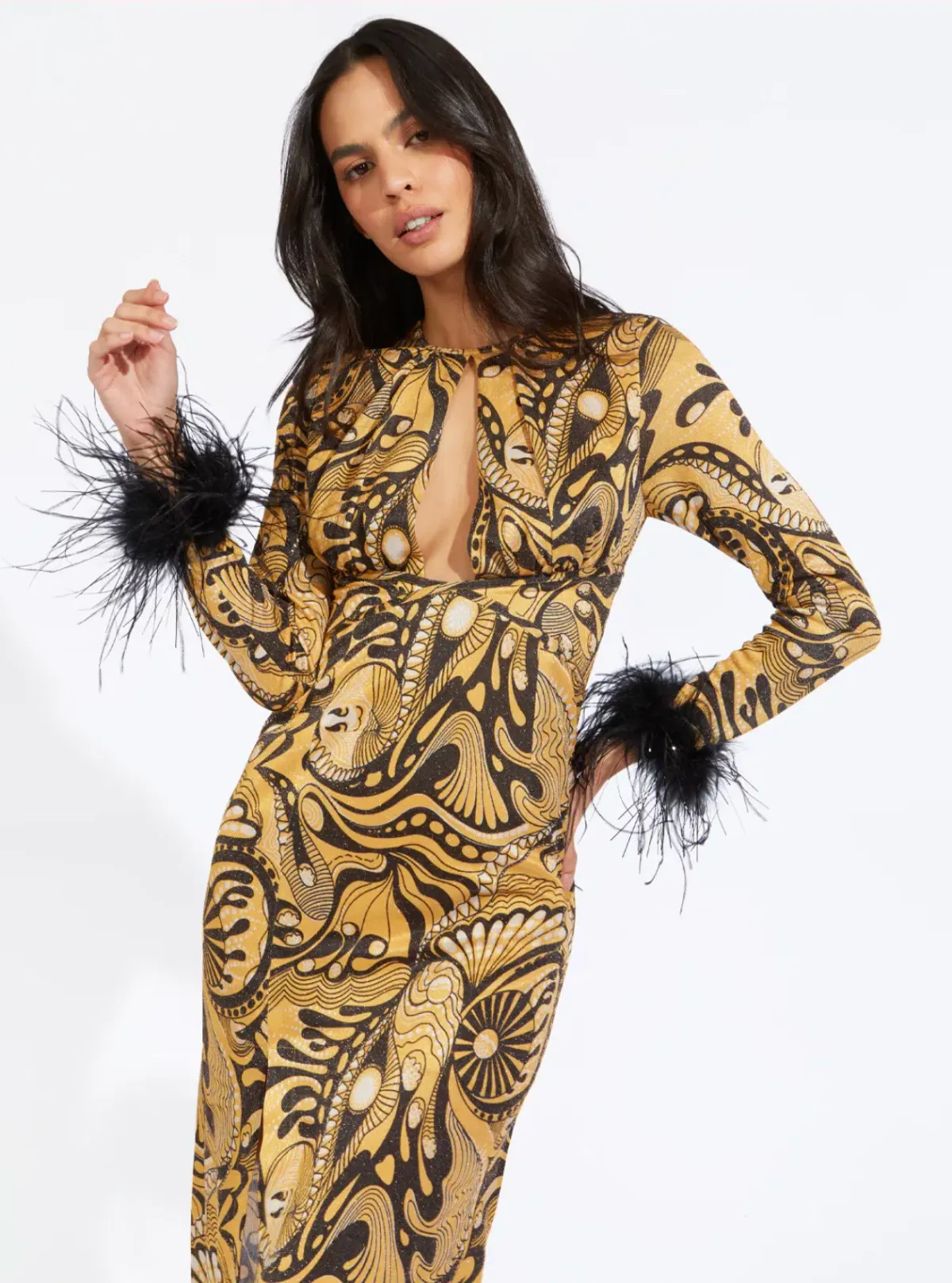 Alice McCall Feather Midi Dress Gold Dust Size AU 6 - Image 5