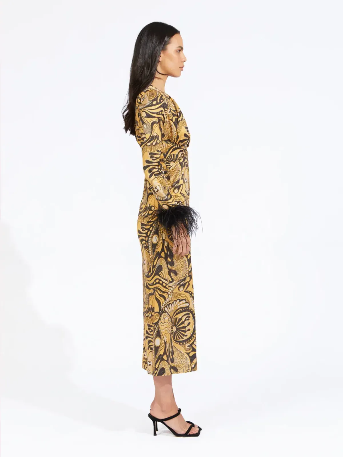 Alice McCall Feather Midi Dress Gold Dust Size AU 6 - Image 3
