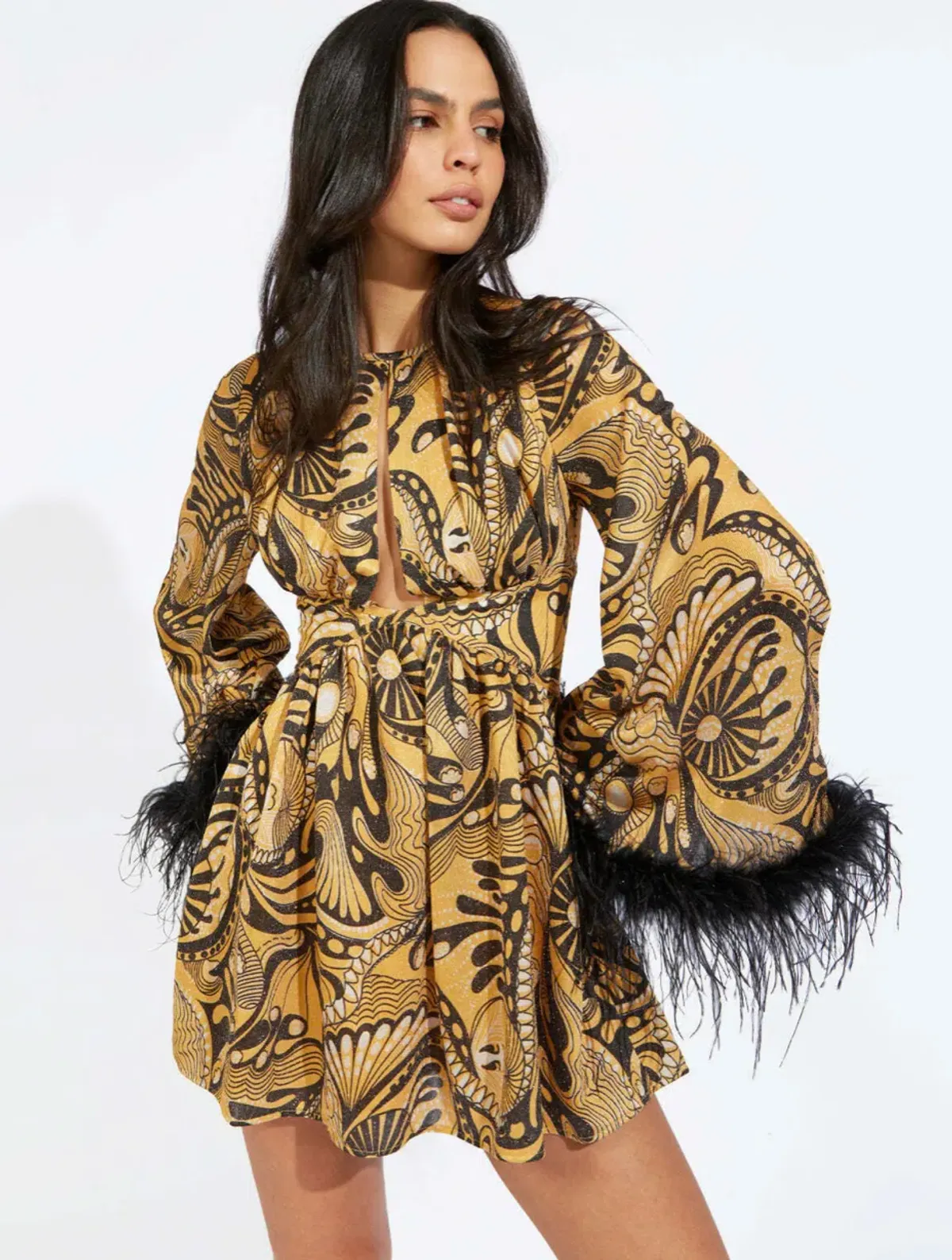 Alice McCall Feather Mini Dress Gold Dust Size AU 6 - Image 5