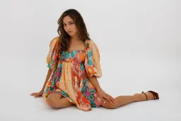Zimmermann Lola Gathered Floral-print Linen Mini Dress Orange Size 0 / AU 8 for rent on The Volte - image 4