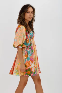 Zimmermann Lola Gathered Floral-print Linen Mini Dress Orange Size 0 / AU 8 for rent on The Volte - image 2