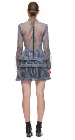 Self Portrait Dot Mesh Tiered Mini Dress Grey Size AU 6 for rent on The Volte - image 2