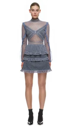 Self Portrait Dot Mesh Tiered Mini Dress Grey Size AU 6 for rent on The Volte - image 1