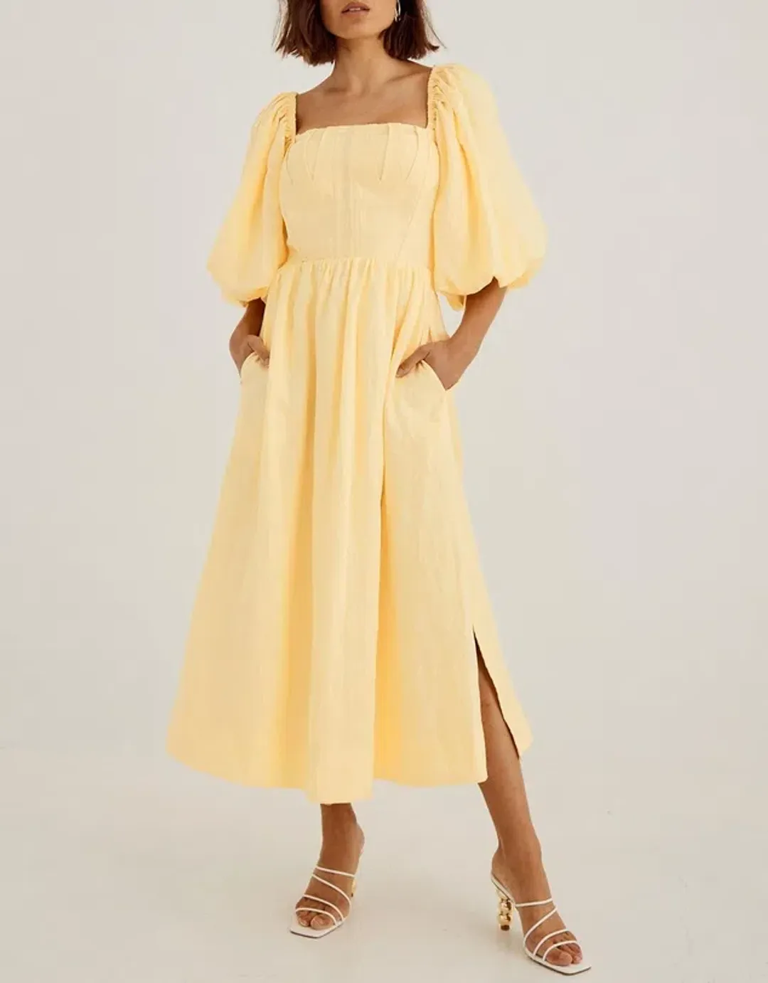 Sovere Relish Midi Dress Yellow Size AU 6 for rent on The Volte - main image
