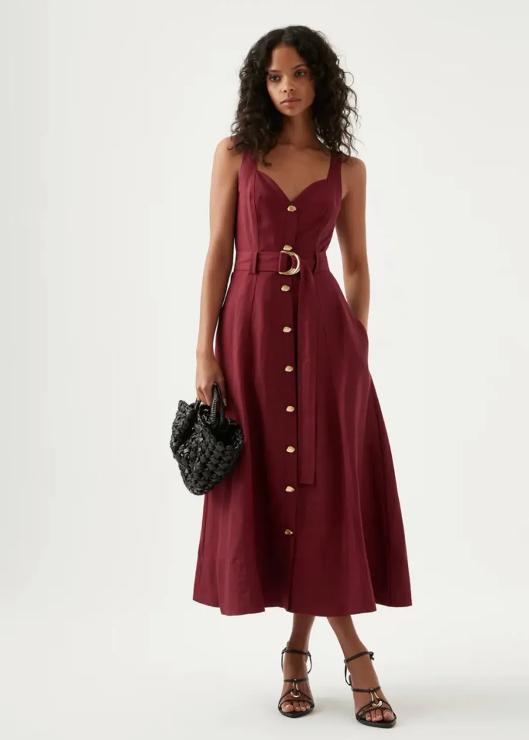 Aje Clay Belted Midi Dress Burgundy Size 16 for rent on The Volte - main image