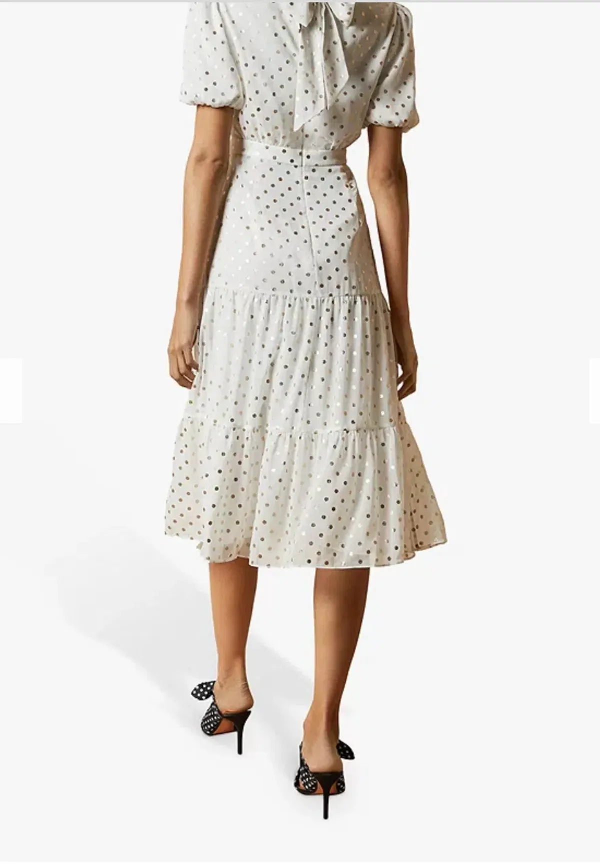 Ted Baker Mariani Spot MIDI Dress Ivory In Size 2/AU 10 - Image 2