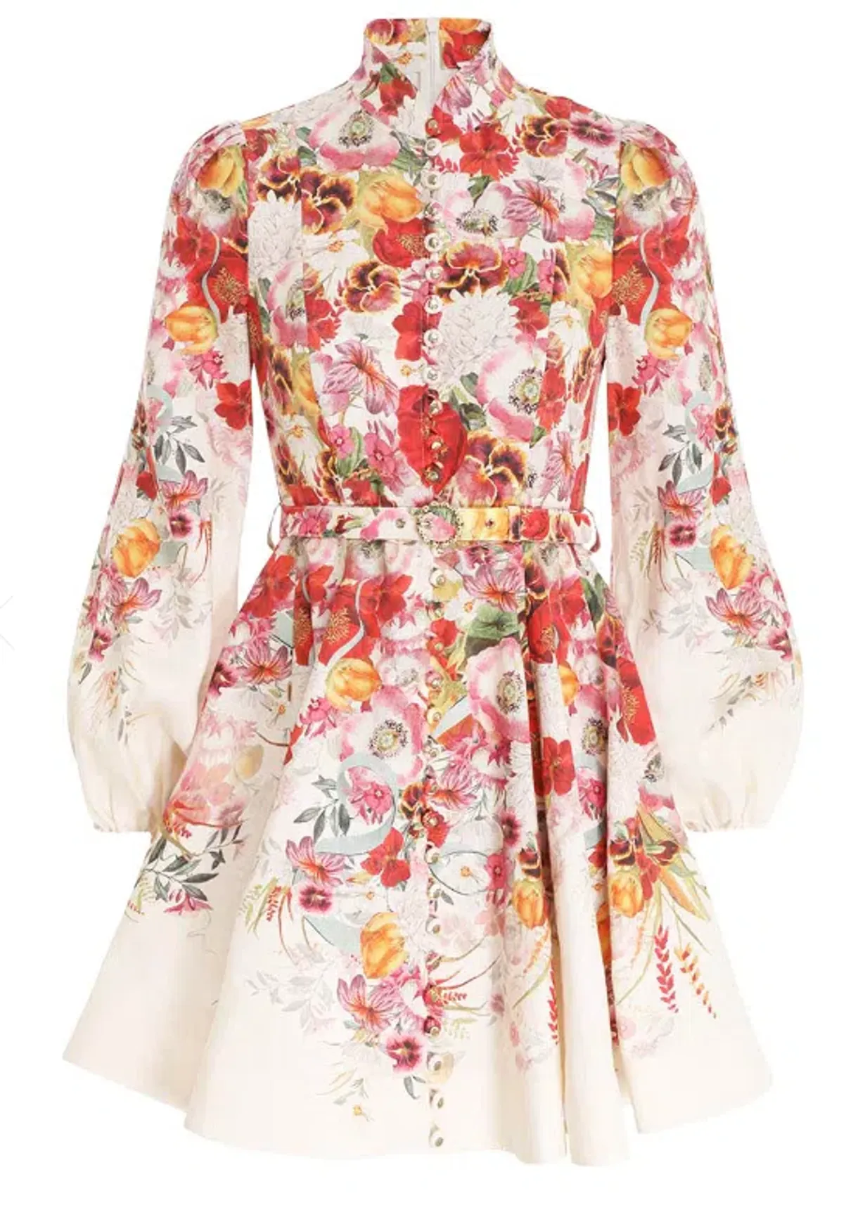 Zimmermann The Wonderland Buttoned Mini in Elka Poppy Ivory Border Size 0 / Au 8 - Image 2