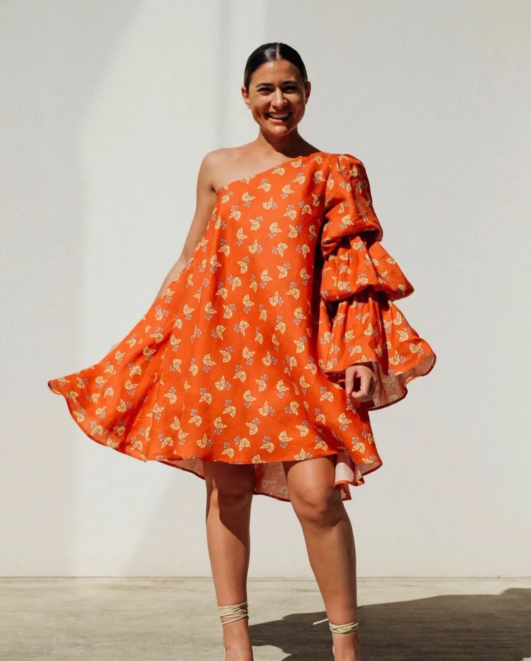 Isabella Longinnou Puffy Sleeve Swing Dress Orange Size 16 for rent on The Volte - main image