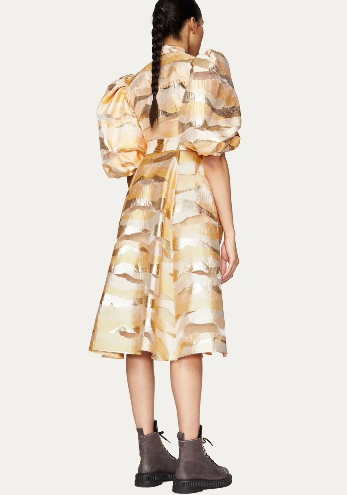 Stine Goya Belinda Gold Horizon Puff Sleeve Midi Dress Gold Size XS/AU 4 - Image 2