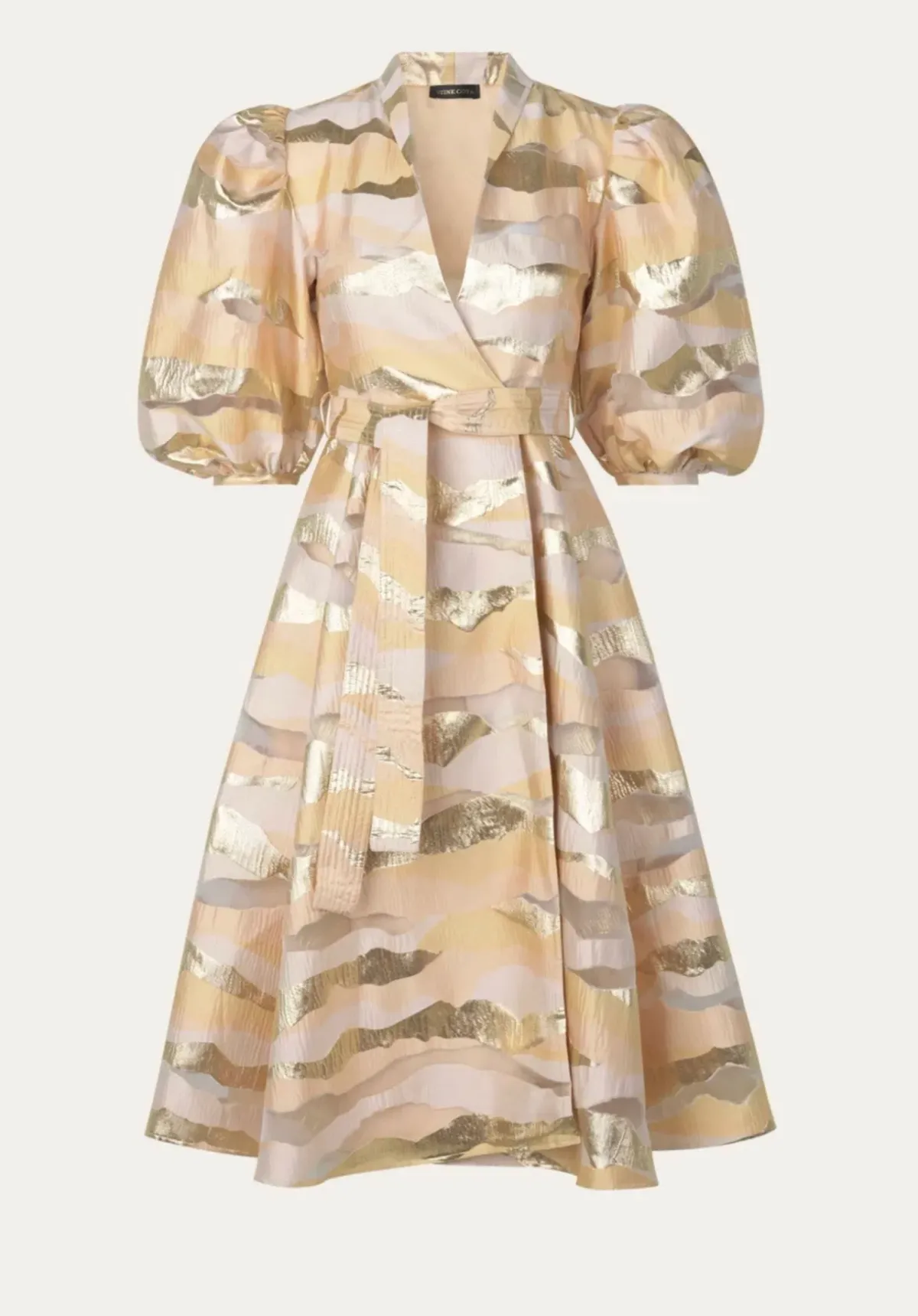 Stine Goya Belinda Gold Horizon Puff Sleeve Midi Dress Gold Size XS/AU 4 - Image 5