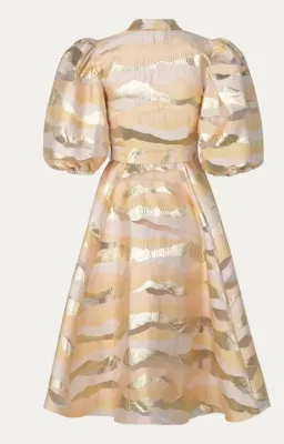 Stine Goya Belinda Gold Horizon Puff Sleeve Midi Dress Gold Size XS/AU 4 for rent on The Volte - image 4