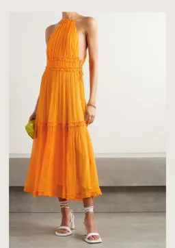Zimmermann Mae Ruffled Silk Midi Dress Mango Size 2 / Au 12 for rent on The Volte - image 1