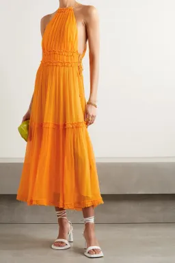 Zimmermann Mae Ruffled Silk Midi Dress Mango Size 2 / Au 12 for rent on The Volte - image 3