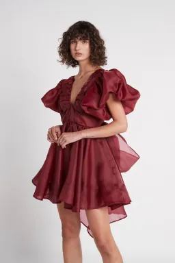 Aje Gretta Organza Mini Dress Burgundy Size 8 for rent on The Volte - image 1