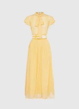 Leo Lin Pavilion Flutter Sleeve Dress Yellow Size 6 for rent on The Volte - image 1