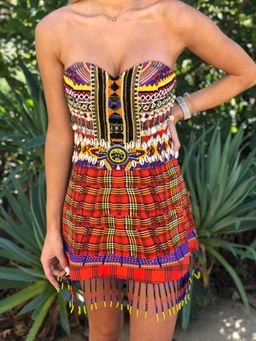 Camilla Checkmate Strapless Mini Dress Multi Size 10 for rent on The Volte - image 1