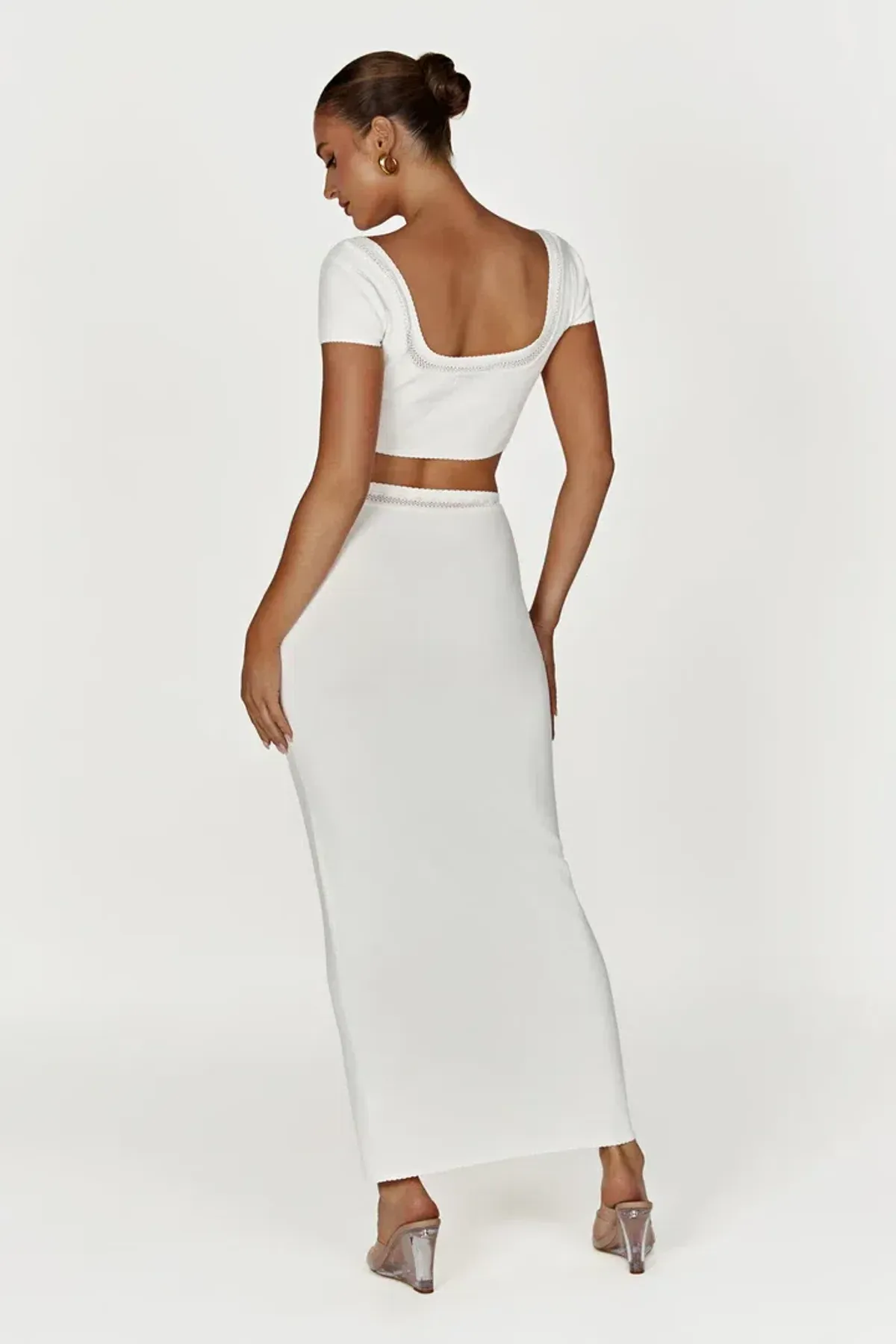 MESHKI Penelope Pointelle Knit Crop Top and Maxi Skirt Set in White Size S / Au 8 - Image 2