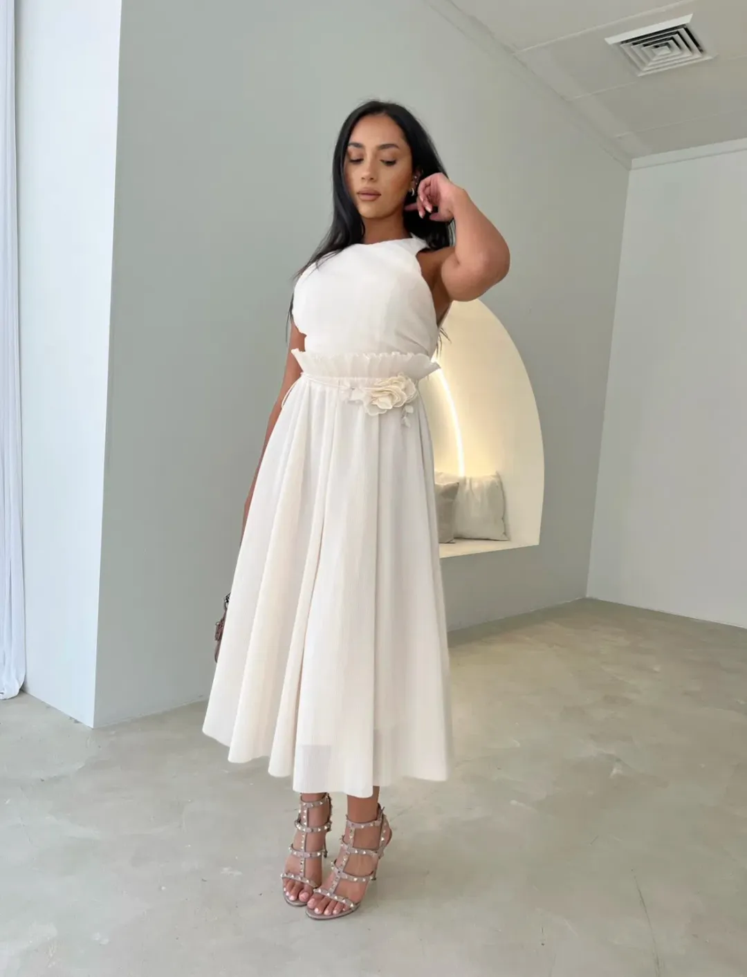 Zimmermann Pleated Picnic Midi Dress Ivory Size 2 / Au 12 for rent on The Volte - main image
