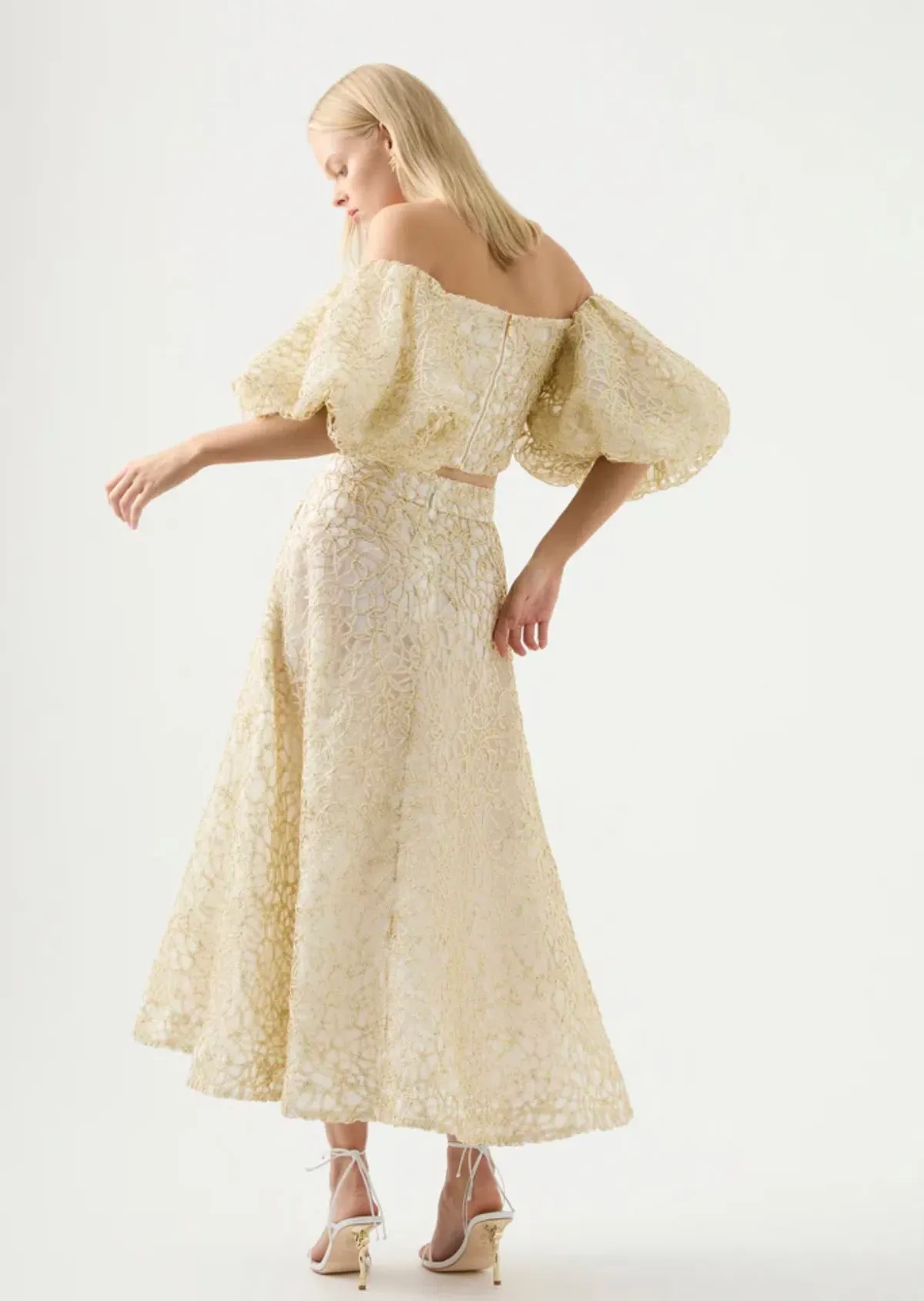 Aje Patina Lace Top and Midi Skirt Set Ivory Size 8/10 - Image 3