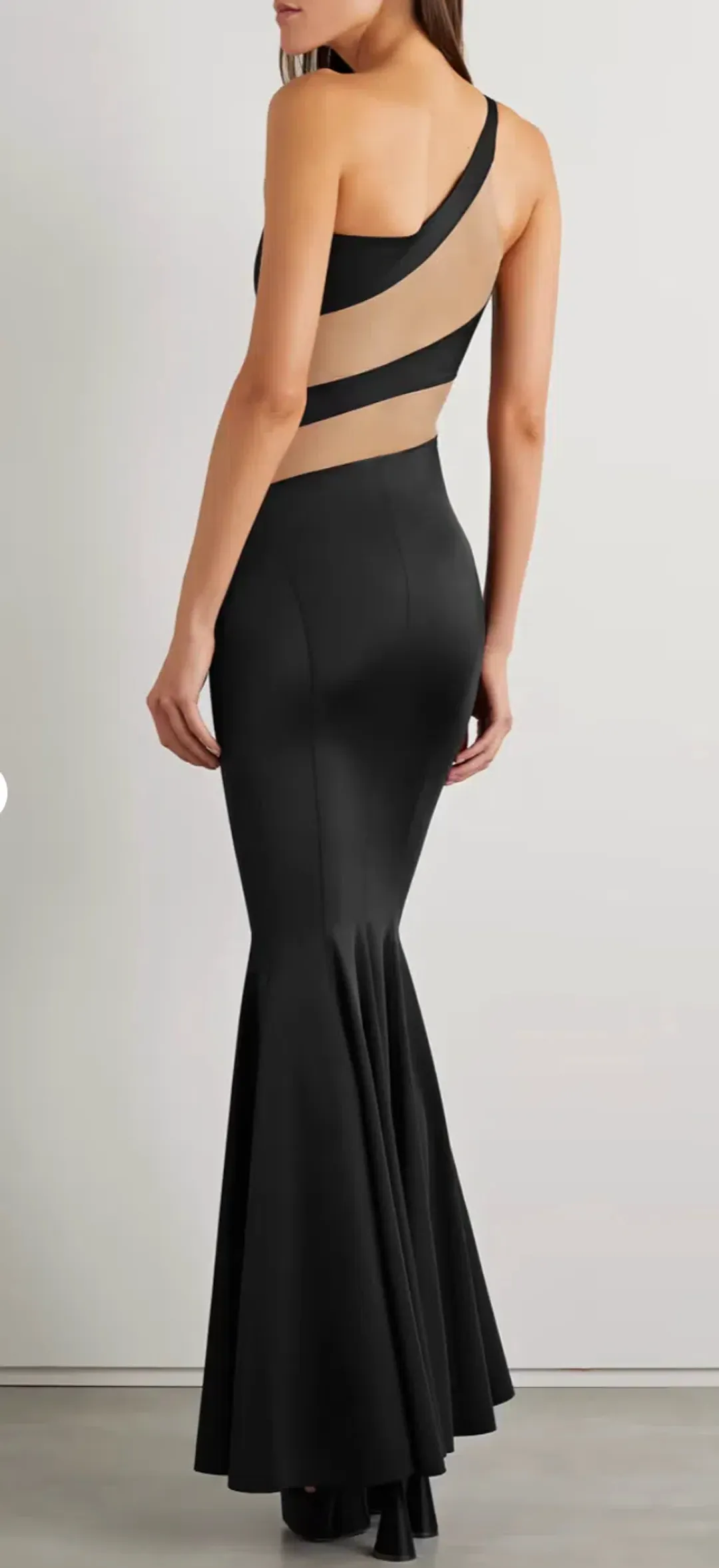 Norma Kamali Snake One-Shoulder Mesh-Paneled Stretch-Jersey Gown Black Size xxs for rent on The Volte - main image