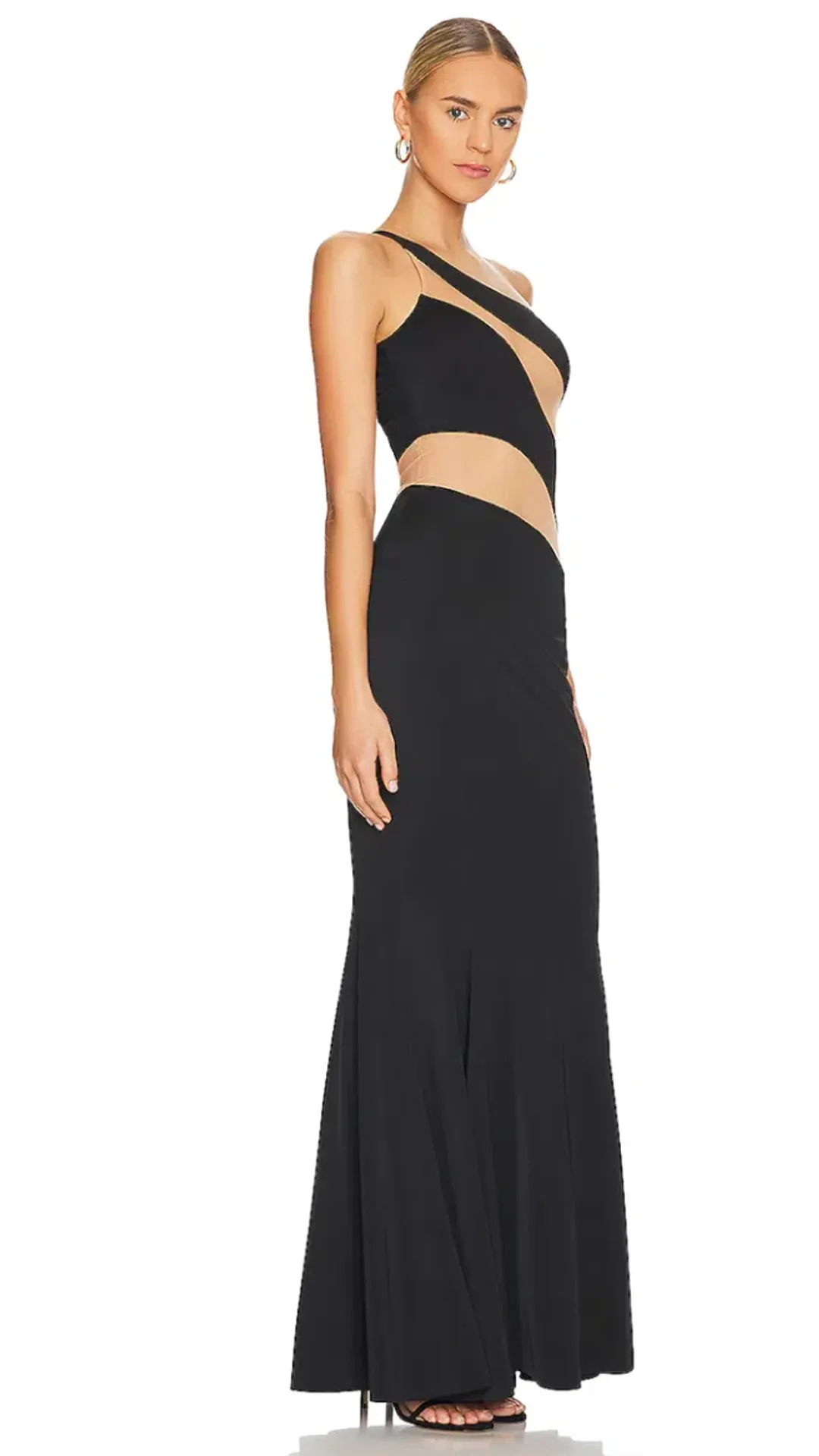 Norma Kamali Snake One-Shoulder Mesh-Paneled Stretch-Jersey Gown Black Size xxs for rent on The Volte - main image
