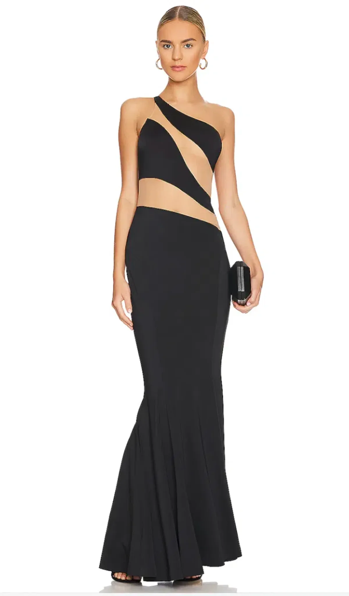 Norma Kamali Snake One-Shoulder Mesh-Paneled Stretch-Jersey Gown Black Size xxs for rent on The Volte - main image