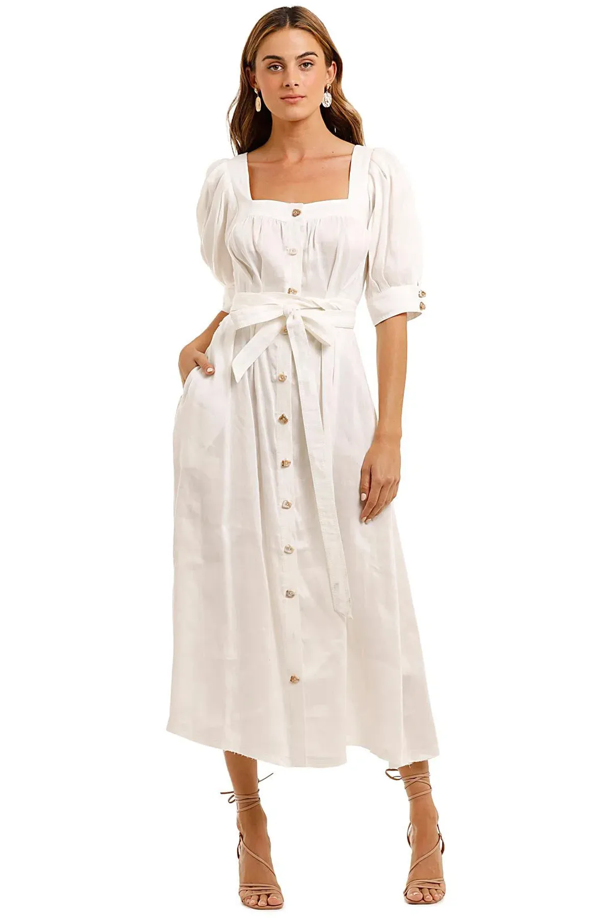 Aje The Aspect Silk Linen Dress White Size 12 - Image 1
