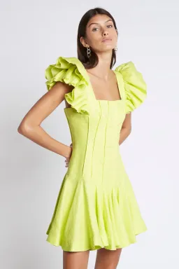 Aje Breathless Frill Sleeve Mini Dress Lime Green Size 16 for rent on The Volte - image 2