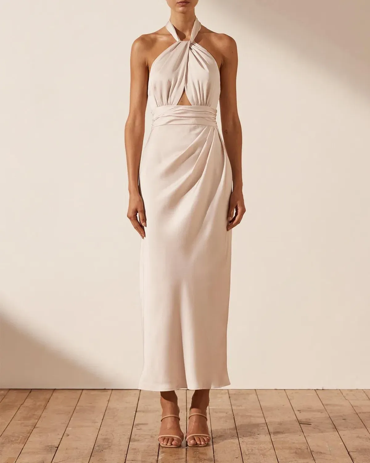 Shona Joy Luxe Gathered Halter Midi Dress in Porcelain Size 10 - Image 1