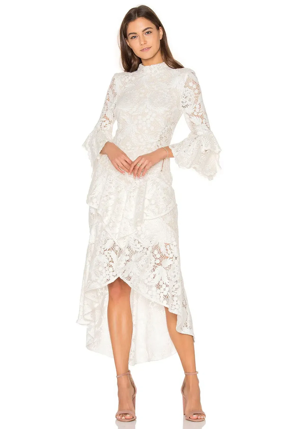 Rebecca Valance The Society Frill Midi Dress Ivory Size 8 for rent on The Volte - main image