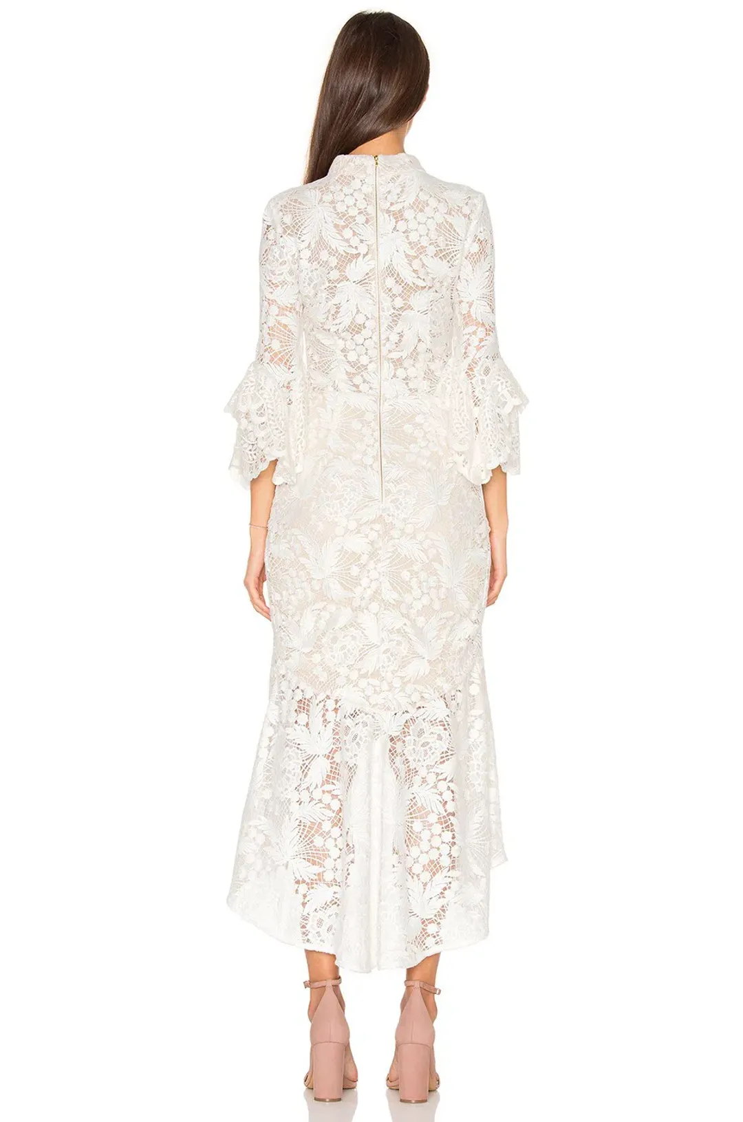 Rebecca Valance The Society Frill Midi Dress Ivory Size 8 for rent on The Volte - main image
