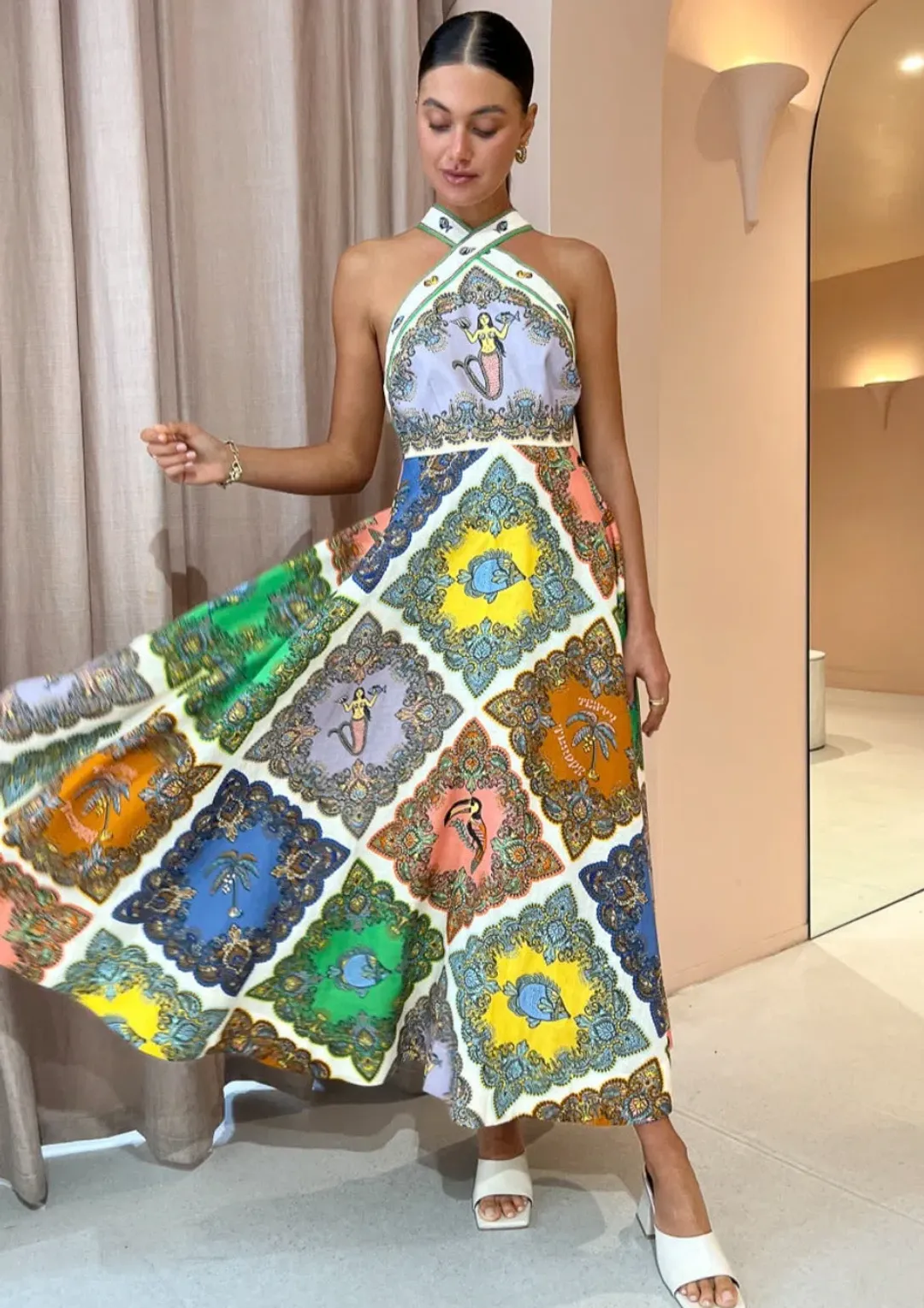 Alemais Trippy Troppo Halter Midi Dress Multi Size 12 for rent on The Volte - main image