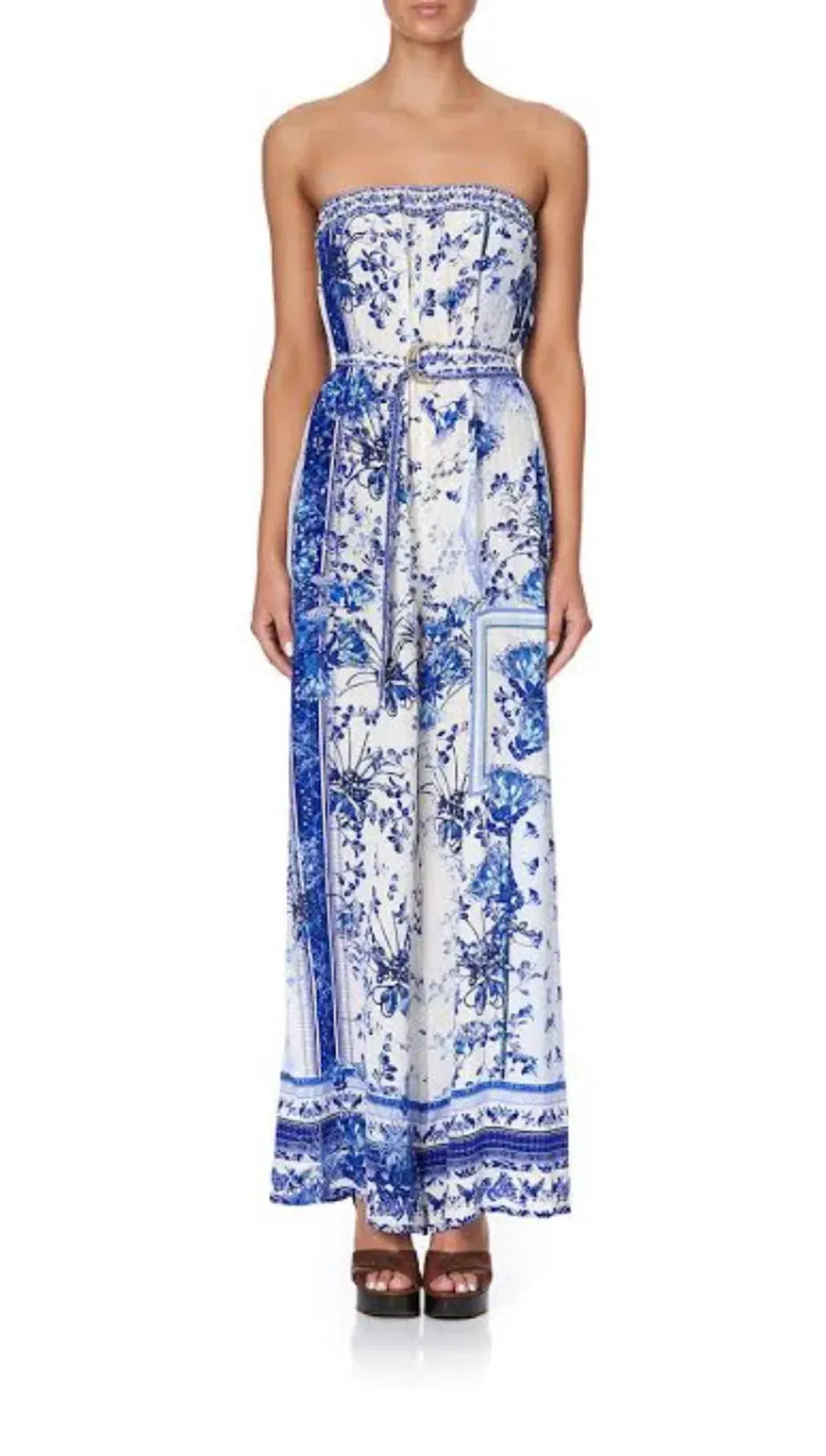 Camilla Strapless Jumpsuit With D Ring Belt in Cards From The Coast Print Size XS / Au 8 - Image 1