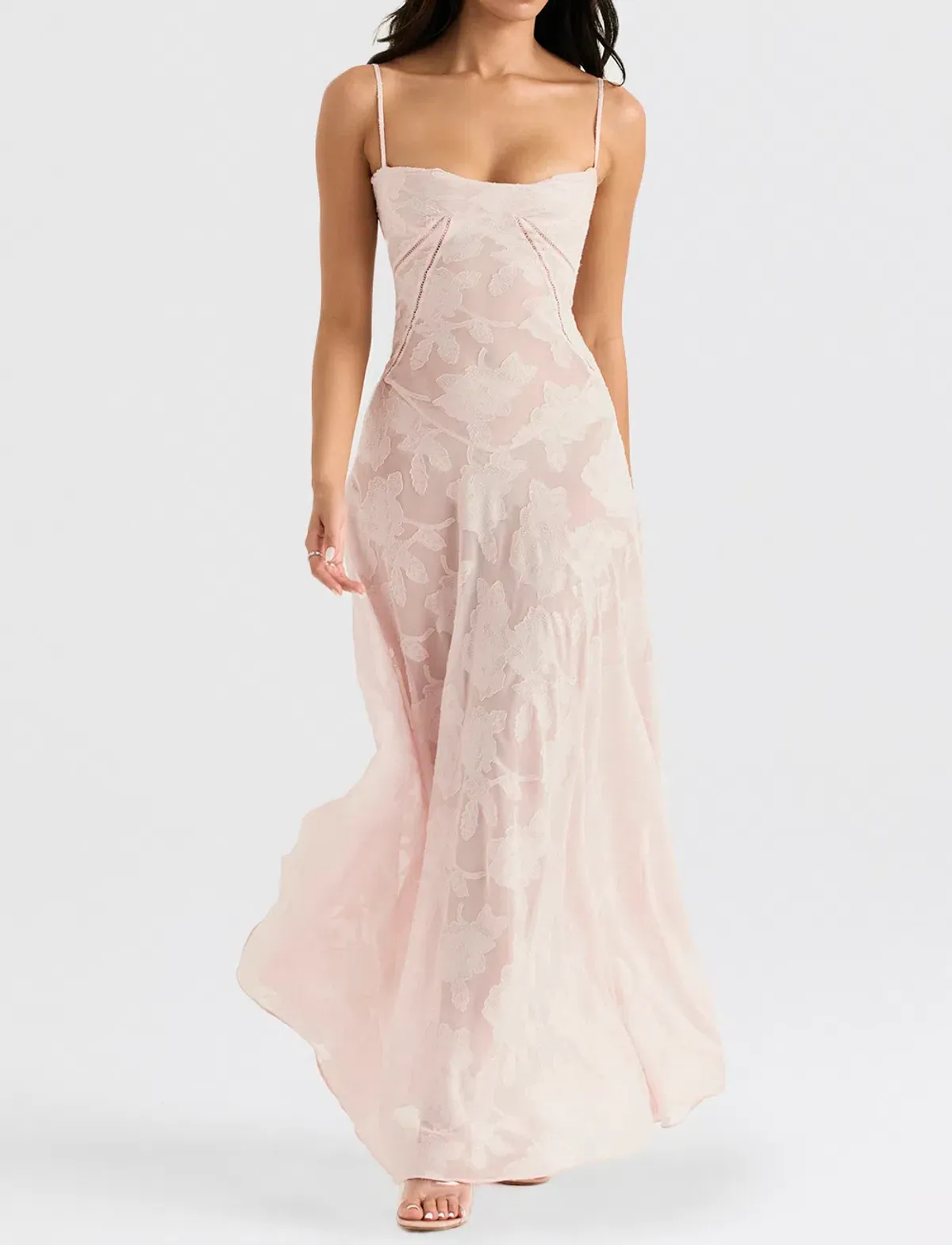 House of CB Seren Lace Back Maxi Dress Soft Pink Floral Size M / 10 - Image 1
