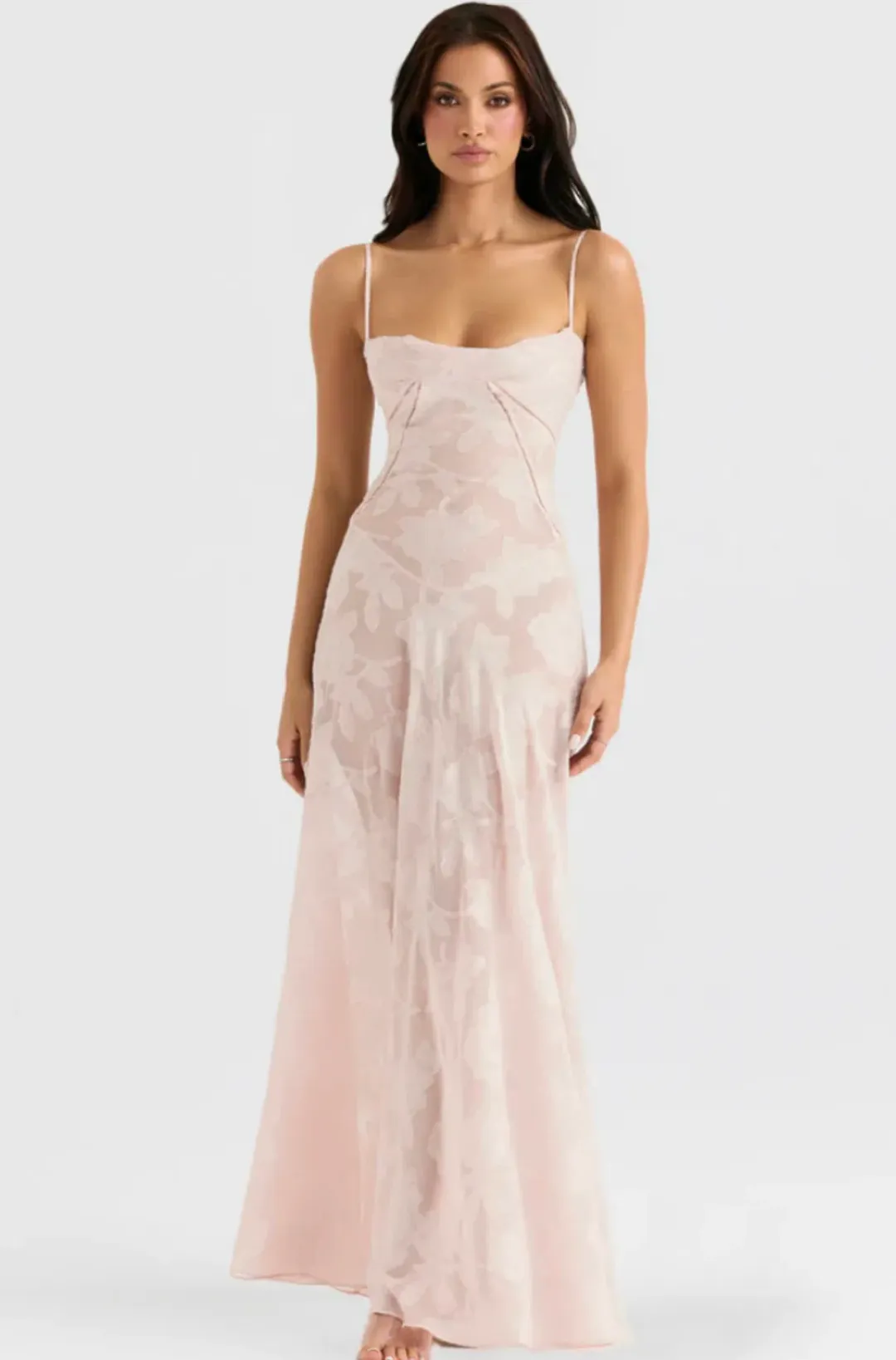 House of CB Seren Lace Back Maxi Dress Soft Pink Floral Size M / 10 for rent on The Volte - main image