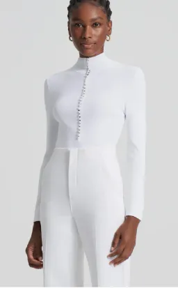 Scanlan Theodore Crepe Knit Button Polo in White Size 12 / L for rent on The Volte - image 4