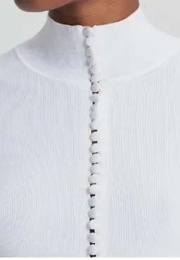 Scanlan Theodore Crepe Knit Button Polo in White Size 12 / L for rent on The Volte - image 6