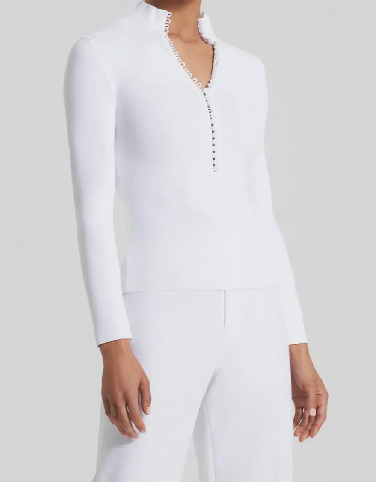 Scanlan Theodore Crepe Knit Button Polo in White Size 12 / L - Image 3
