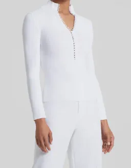 Scanlan Theodore Crepe Knit Button Polo in White Size 12 / L for rent on The Volte - image 3