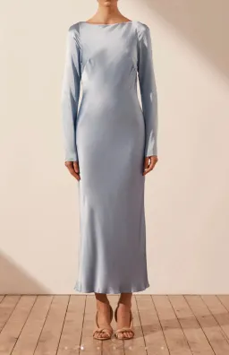 Shona Joy Angelica Long Sleeve Backless Midi Dress Powder Blue Size 6 for rent on The Volte - image 1
