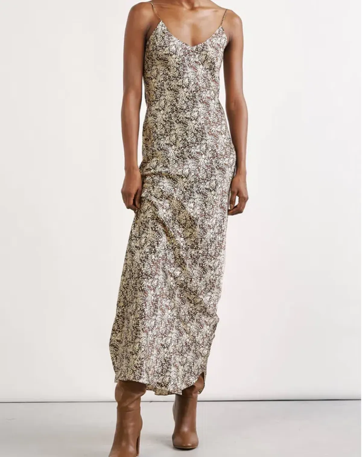 Nili Lotan Cami Gown Fall Leaf Print Brown Size AU 6 for rent on The Volte - main image
