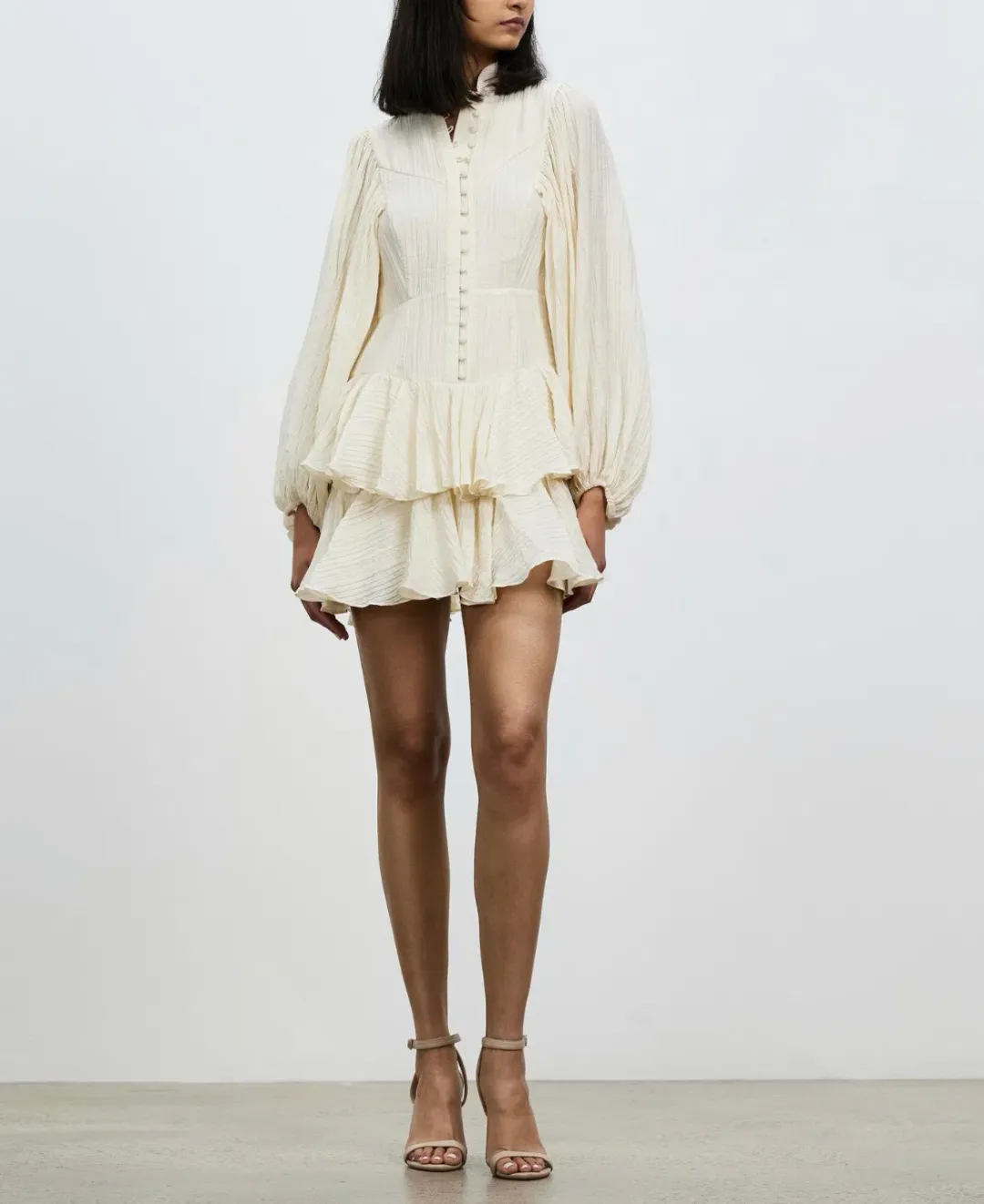 Shona Joy Mila Balloon Sleeve Frill Mini Dress Tofu Cream Size AU 6 for rent on The Volte - main image