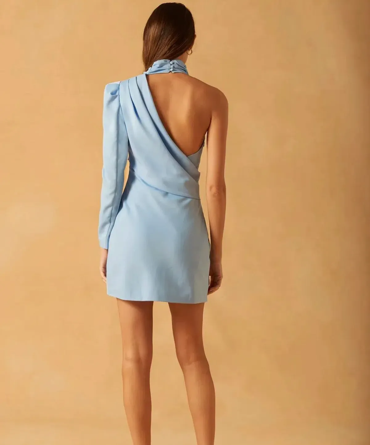 Misha Romeo Satin Mini Dress in Blue Bell Size 6 for rent on The Volte - main image