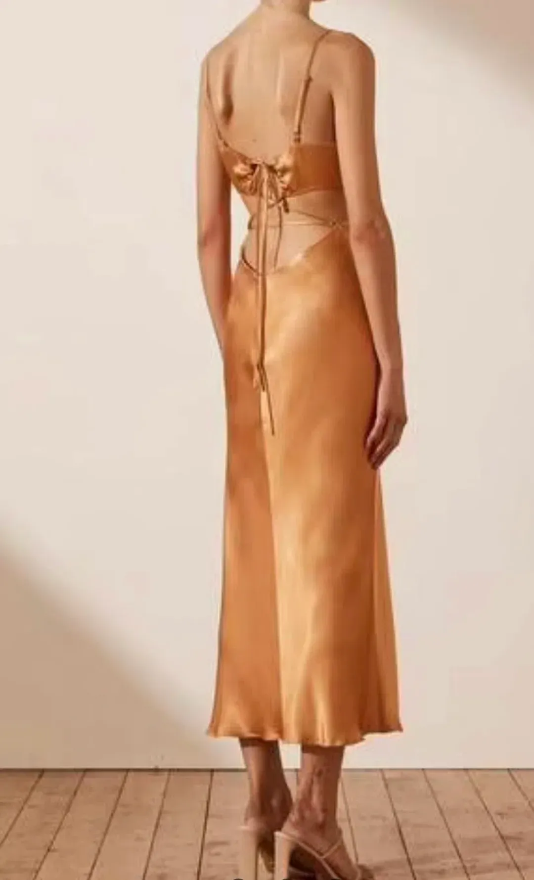 Shona Joy Gala Backless Midi Dress Orange Size AU 8 for rent on The Volte - main image