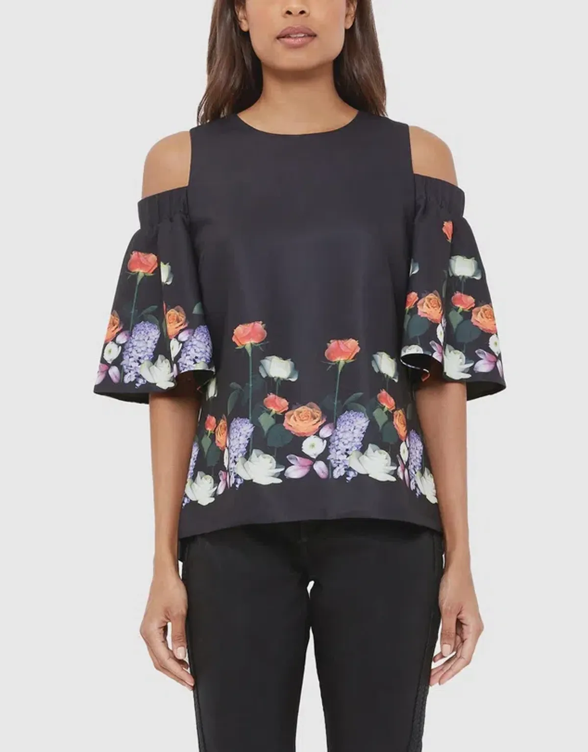 Ted Baker Kensington Amarga Cold-shoulder Top in Black in Size 1/AU 8 for rent on The Volte - main image