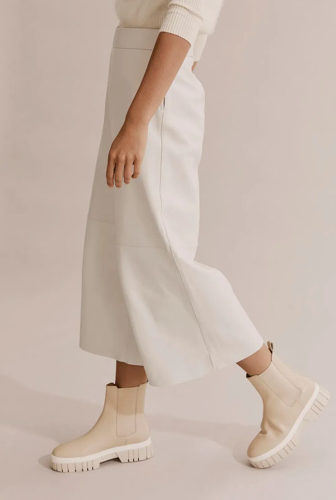 Country Road Luxurious White Leather Culotte Pants Size AU 10 for rent on The Volte - main image