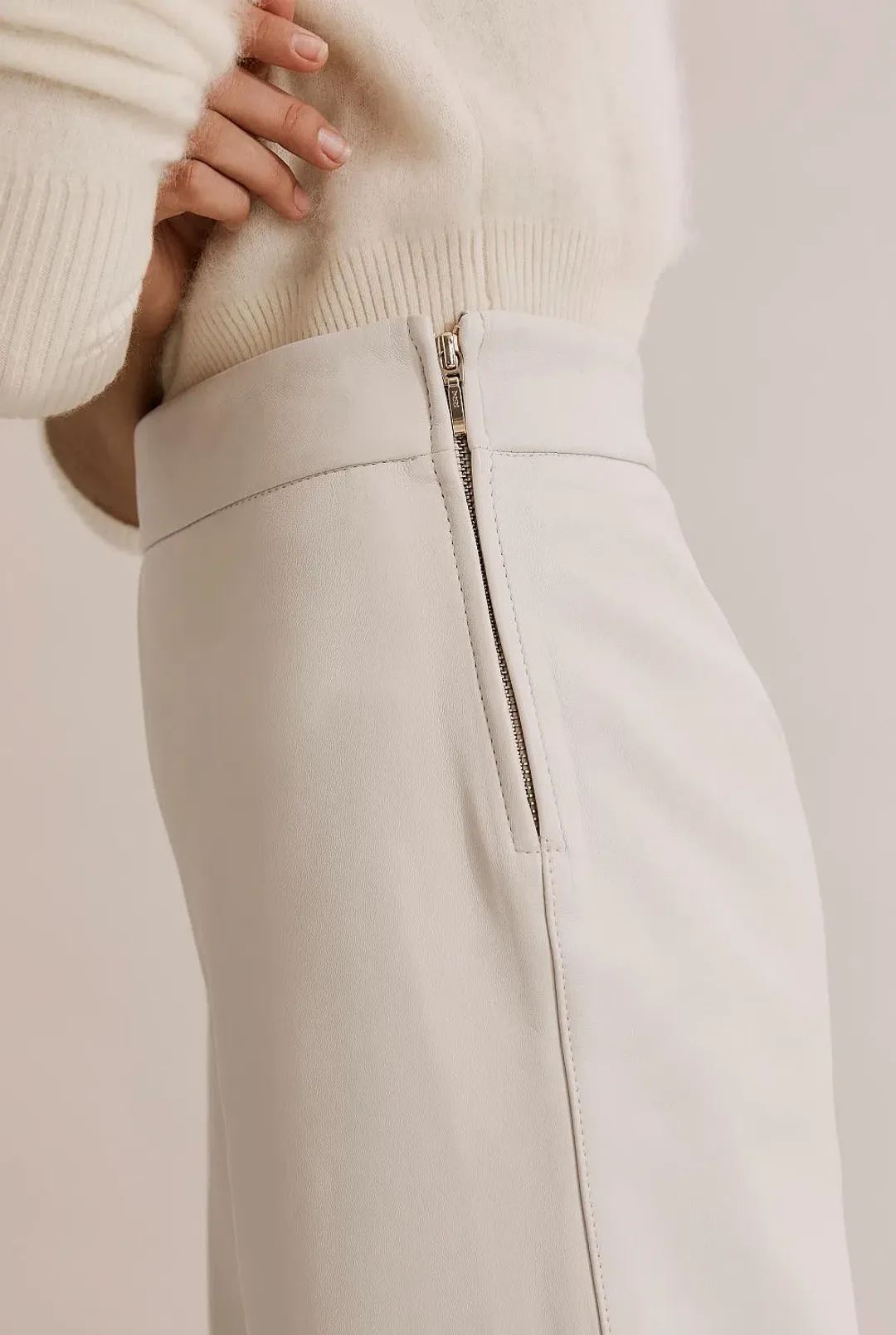 Country Road Luxurious White Leather Culotte Pants Size AU 10 for rent on The Volte - main image